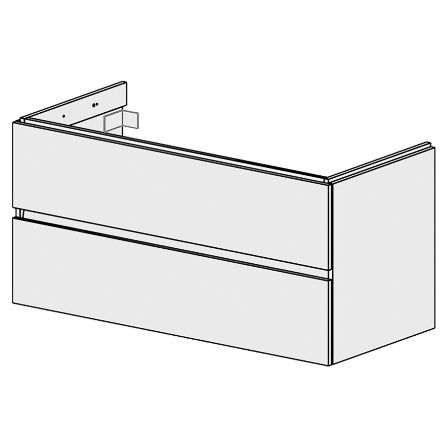Élément inférieur  Glano Up
119.6 x 55 x 53.7 cm
pour 1 lavabo à encastrer à gauche
élément de tiroir 2&nbsp;tiroirs
tiroirs avec Blumotion
pour siphon à encombrement réduit 
et manchon à emboîter 32 mm
