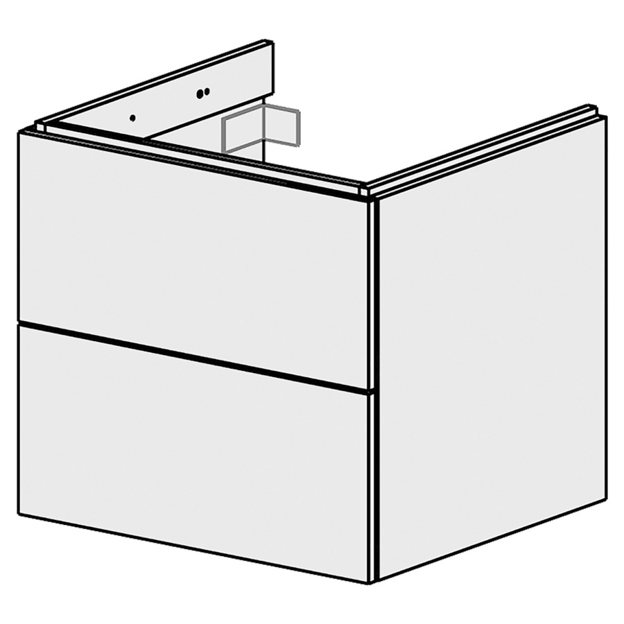 Élément inférieur  Glano Up
59.6 x 55 x 53.7 cm
pour 1 lavabo à encastrer au milieu
élément de tiroir 2&nbsp;tiroirs
tiroirs avec Blumotion
pour siphon à encombrement réduit 
et manchon à emboîter 32 mm