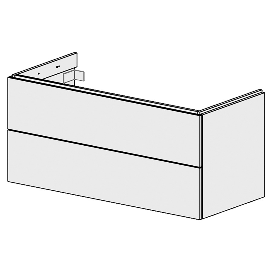 Élément inférieur  Glano Up
119.6 x 55 x 53.7 cm
pour 1 lavabo à encastrer au milieu
élément de tiroir 2&nbsp;tiroirs
tiroirs avec Blumotion
pour siphon à encombrement réduit 
et manchon à emboîter 32 mm