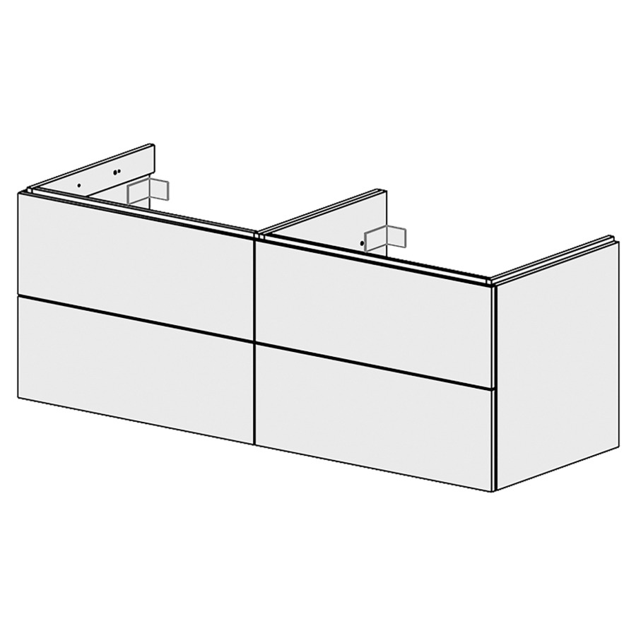 Élément inférieur  Glano Up
149.6 x 55 x 53.7 cm
pour 2 lavabos à encastrer 
2&nbsp;éléments de tiroir 2&nbsp;tiroirs chacune
tiroirs avec Blumotion
pour siphon à encombrement réduit 
et manchon à emboîter 32 mm