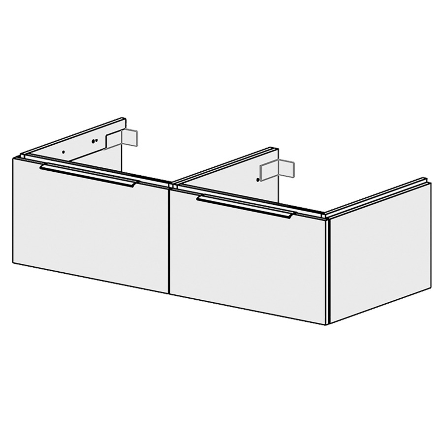 Élément inférieur  Glano Up
119.6 x 34.5 x 53.7 cm
pour 2 lavabos à encastrer 
2&nbsp;éléments de tiroir 1&nbsp;tiroir chacune
tiroirs avec Blumotion
pour siphon à encombrement réduit 
et manchon à emboîter 32 mm