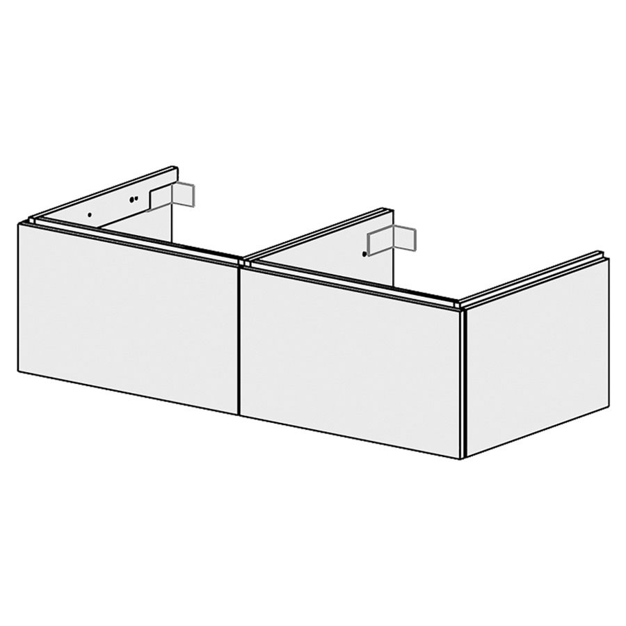 Élément inférieur  Glano Up
119.6 x 34.5 x 54.5 cm
pour 2 lavabos à encastrer
2&nbsp;éléments de tiroir 1&nbsp;tiroir chacune
tiroirs avec Blumotion
pour siphon à encombrement réduit 
et manchon à emboîter 32 mm