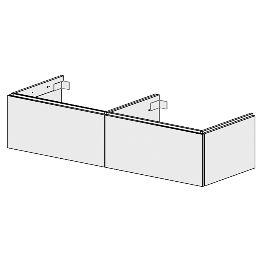 Élément inférieur  Glano Up
149.6 x 34.5 x 53.7 cm
pour 2 lavabos à encastrer
2&nbsp;éléments de tiroir 1&nbsp;tiroir chacune
tiroirs avec Blumotion
pour siphon à encombrement réduit 
et manchon à emboîter 32 mm
