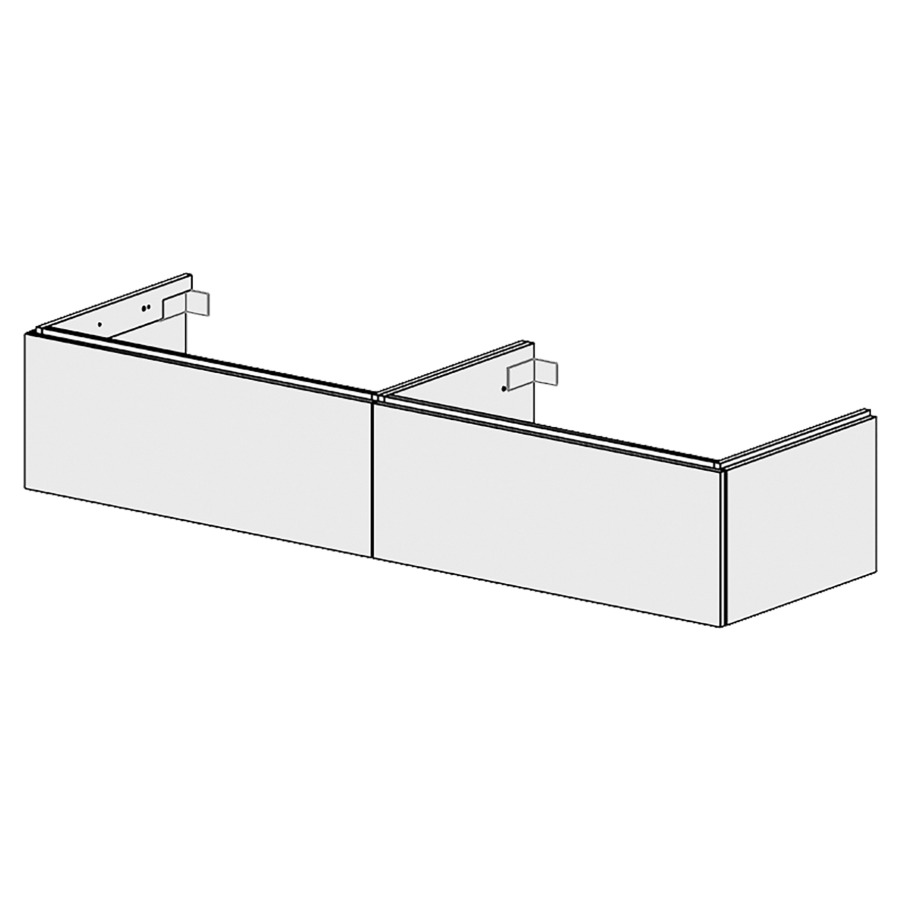 Élément inférieur  Glano Up
179.6 x 34.5 x 53.7 cm
pour 2 lavabos à encastrer
2&nbsp;éléments de tiroir 1&nbsp;tiroir chacune
tiroirs avec Blumotion
pour siphon à encombrement réduit 
et manchon à emboîter 32 mm