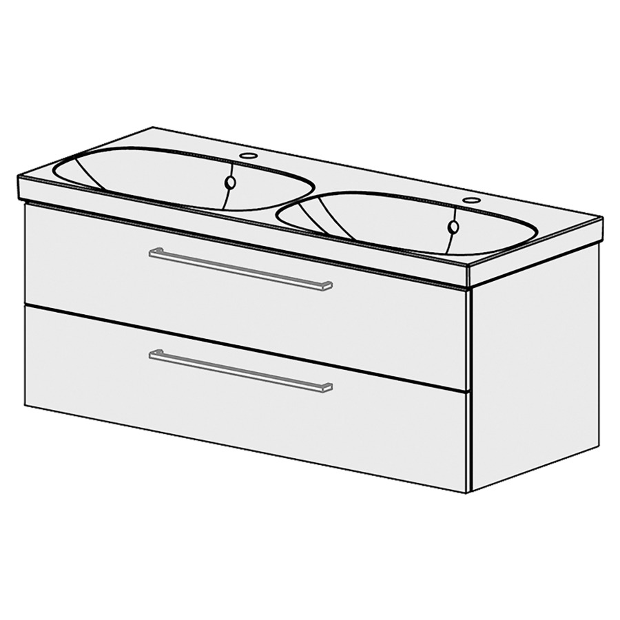 Élément inférieur  ACANTO Comfort
117 x 46 x 46.8 cm
élément de tiroir 2&nbsp;tiroirs
tiroirs avec Blumotion
pour siphon à encombrement réduit 
et manchon à emboîter 32 mm