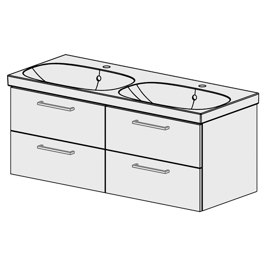 Élément inférieur  ACANTO Comfort
117 x 46 x 46.8 cm
élément de tiroir 2&nbsp;tiroirs chacune
tiroirs avec Blumotion
pour siphon à encombrement réduit 
et manchon à emboîter 32 mm
