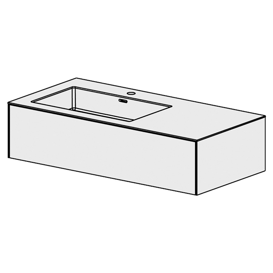 Combinaison de meuble Evolution 
104.6 x 27.1 x 51.5 cm
avec lavabo Matière minérale
1 lave-mains gauche avec trop-plein
élément de tiroir 1&nbsp;tiroir
tiroir avec Blumotion
pour siphon à encombrement réduit 
et manchon à emboîter 32 mm