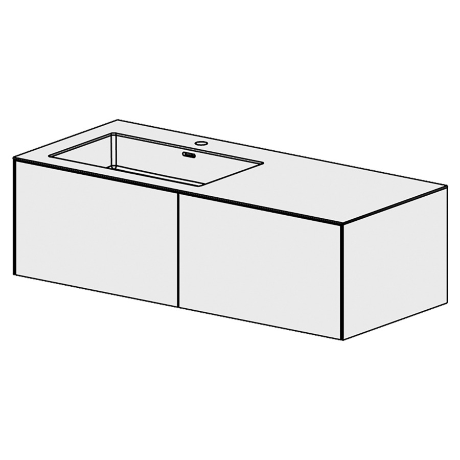Combinaison de meuble Evolution 
119.6 x 36.1 x 51.5 cm
avec lavabo Matière minérale
1 lave-mains au milieu avec trop-plein
2&nbsp;éléments de tiroir 1&nbsp;tiroir chacune
tiroirs avec Blumotion
pour siphon à encombrement réduit 
et manchon à emboîter 32 mm