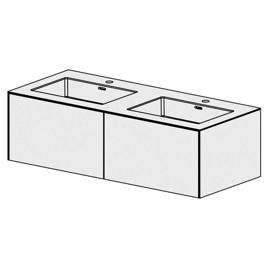 Combinaison de meuble Evolution 
119.6 x 36.1 x 51.5 cm
avec lavabo Matière minérale
2 lave-mains avec trop-plein
2&nbsp;éléments de tiroir 1&nbsp;tiroir chacune
tiroirs avec Blumotion
pour siphon à encombrement réduit 
et manchon à emboîter 32 mm