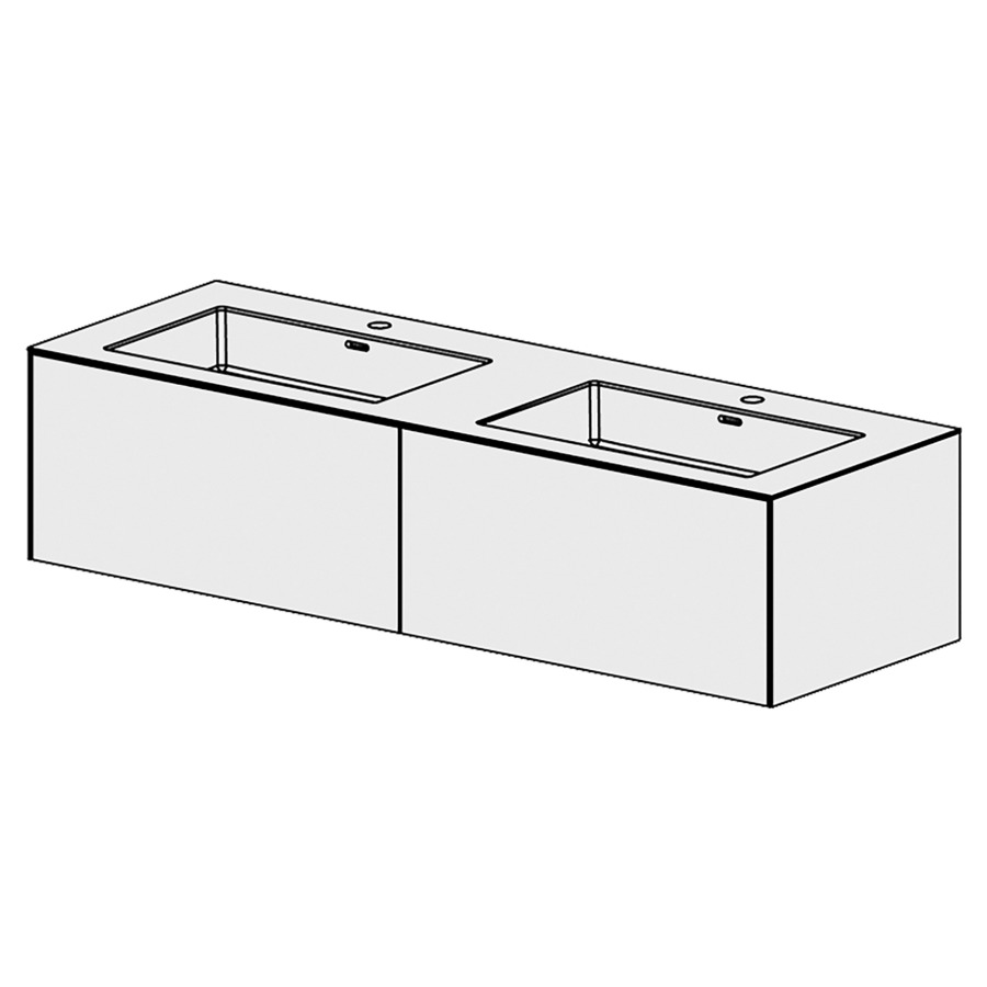 Combinaison de meuble Evolution 
149.6 x 36.1 x 51.5 cm
avec lavabo Matière minérale
2 lave-mains avec trop-plein
2&nbsp;éléments de tiroir 1&nbsp;tiroir chacune
tiroirs avec Blumotion
pour siphon à encombrement réduit 
et manchon à emboîter 32 mm