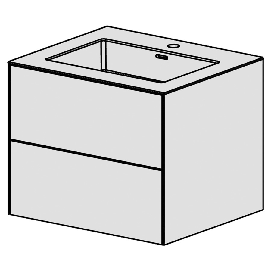 Combinaison de meuble Evolution 
59.6 x 49.2 x 51.5 cm
avec lavabo Matière minérale
1 lave-mains au milieu  avec trop-plein
élément de tiroir 2&nbsp;tiroirs
tiroirs avec Blumotion
pour siphon à encombrement réduit 
et manchon à emboîter 32 mm
