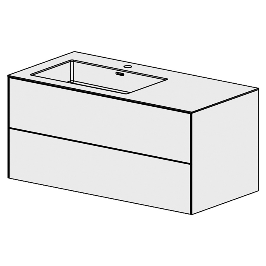 Combinaison de meuble Evolution 
104.6 x 49.2 x 51.5 cm
avec lavabo Matière minérale
1 lave-mains gauche avec trop-plein
élément de tiroir 2&nbsp;tiroirs
tiroirs avec Blumotion
pour siphon à encombrement réduit 
et manchon à emboîter 32 mm