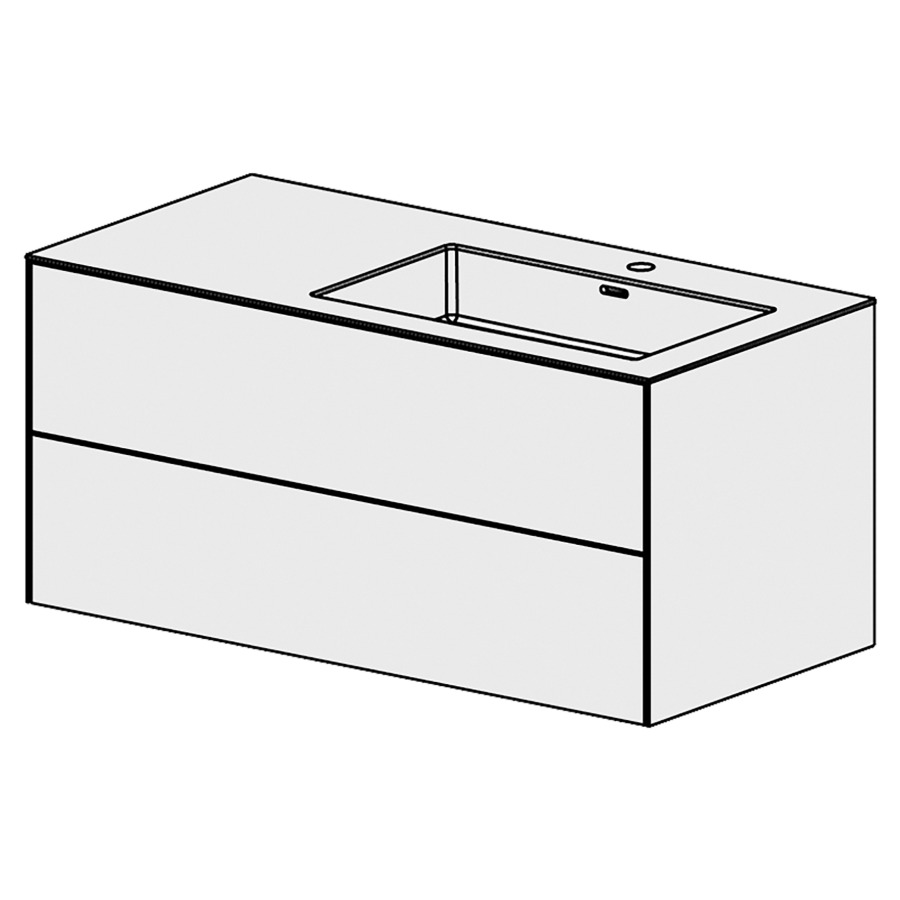 Combinaison de meuble Evolution 
106 x 49.2 x 51.5 cm
avec lavabo Matière minérale
1 lave-mains droite avec trop-plein
élément de tiroir 2&nbsp;tiroirs
tiroirs avec Blumotion
pour siphon à encombrement réduit 
et manchon à emboîter 32 mm