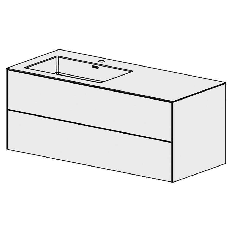 Combinaison de meuble Evolution 
119.6 x 49.2 x 51.5 cm
avec lavabo Matière minérale
1 lave-mains gauche avec trop-plein
élément de tiroir 2&nbsp;tiroirs
tiroirs avec Blumotion
pour siphon à encombrement réduit 
et manchon à emboîter 32 mm