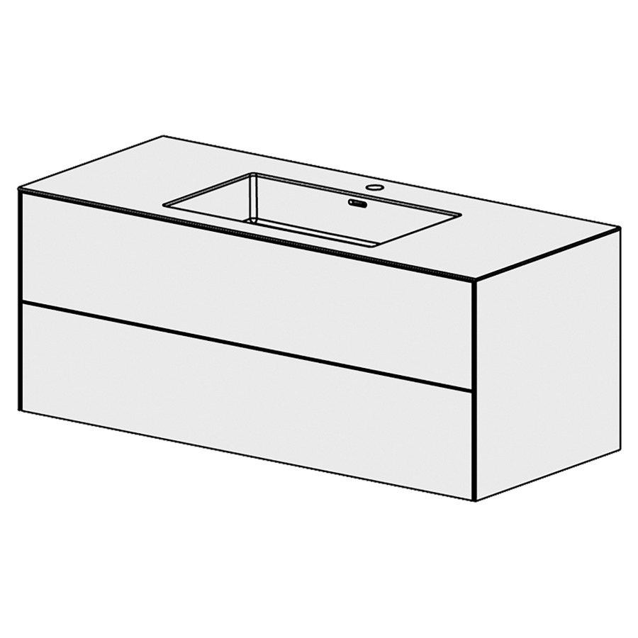 Combinaison de meuble Evolution 
119.6 x 49.2 x 51.5 cm
avec lavabo Matière minérale
1 lave-mains au milieu avec trop-plein
élément de tiroir 2&nbsp;tiroirs
tiroirs avec Blumotion
pour siphon à encombrement réduit 
et manchon à emboîter 32 mm