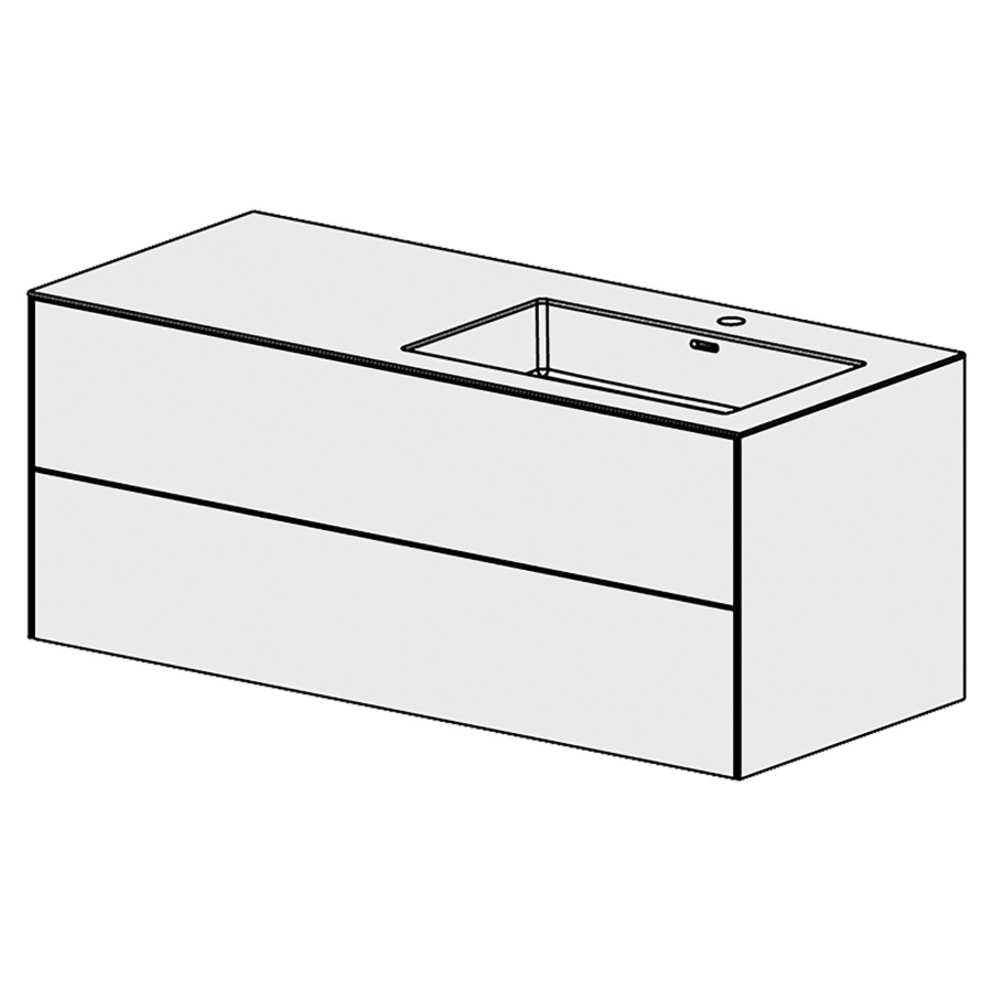 Combinaison de meuble Evolution 
119.6 x 49.2 x 51.5 cm
avec lavabo Matière minérale
1 lave-mains droite avec trop-plein
élément de tiroir 1&nbsp;tiroir
tiroir avec Blumotion
pour siphon à encombrement réduit 
et manchon à emboîter 32 mm