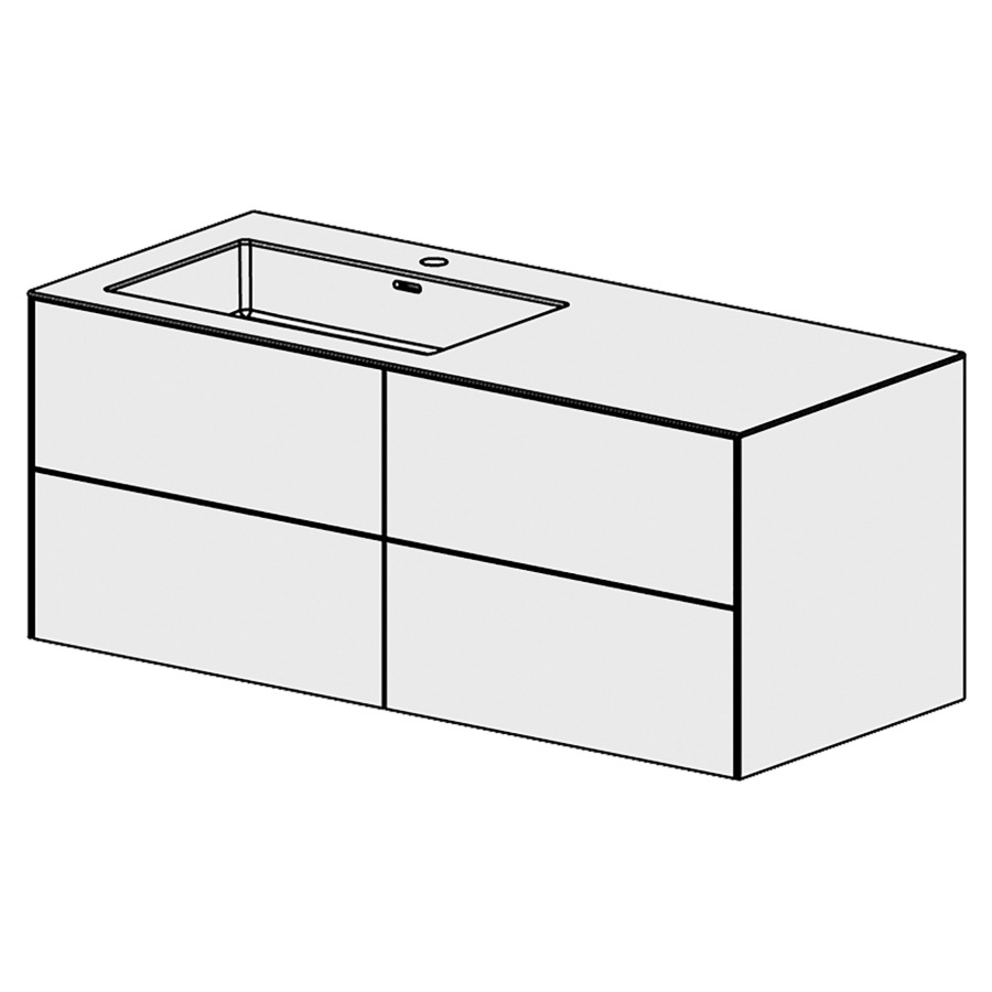 Combinaison de meuble Evolution 
119.6 x 49.2 x 51.5 cm
avec lavabo Matière minérale
1 lave-mains gauche avec trop-plein
2&nbsp;éléments de tiroir 2&nbsp;tiroirs chacune
tiroirs avec Blumotion
pour siphon à encombrement réduit 
et manchon à emboîter 32 mm