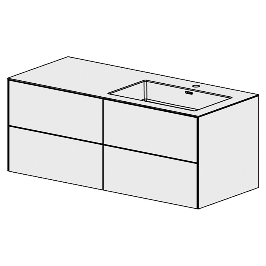 Combinaison de meuble Evolution 
119.6 x 49.2 x 51.5 cm
avec lavabo Matière minérale
1 lave-mains droite avec trop-plein
2&nbsp;éléments de tiroir 2&nbsp;tiroirs chacune
tiroirs avec Blumotion
pour siphon à encombrement réduit 
et manchon à emboîter 32 mm