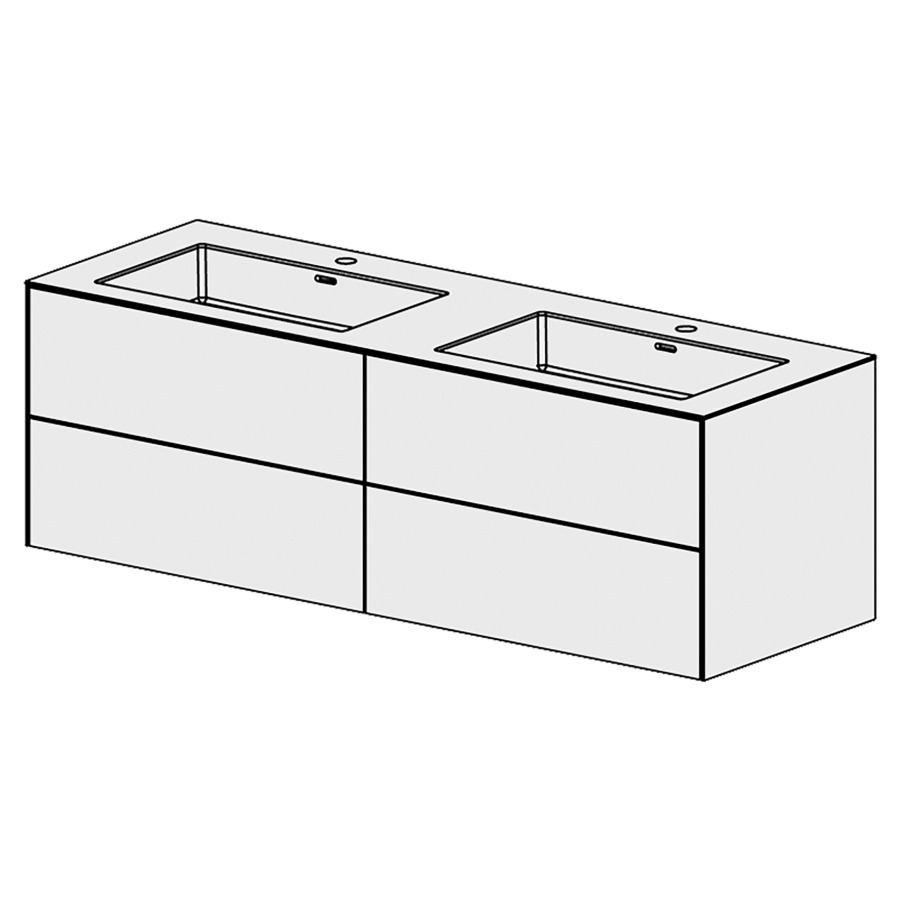 Combinaison de meuble Evolution 
149.6 x 49.2 x 51.5 cm
avec lavabo Matière minérale
2 lave-mains avec trop-plein
2&nbsp;éléments de tiroir 2&nbsp;tiroirs chacune
tiroirs avec Blumotion
pour siphon à encombrement réduit 
et manchon à emboîter 32 mm