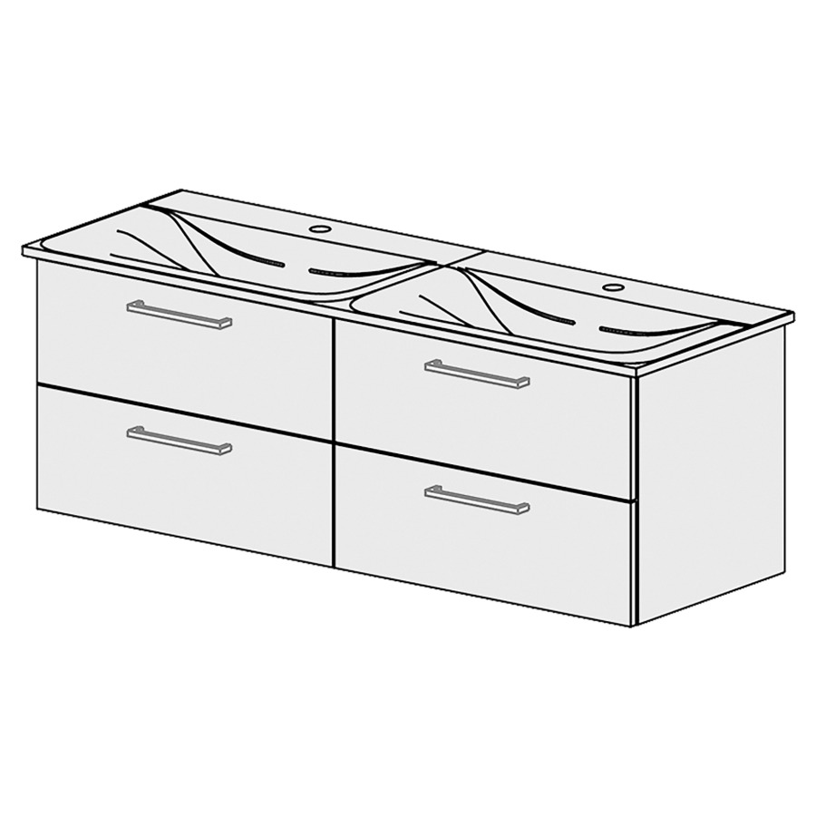 Élément inférieur  Connect Air Comfort
130 x 46 x 44.8 cm
2&nbsp;éléments de tiroir 2&nbsp;tiroirs chacune
tiroirs avec Blumotion
pour siphon à encombrement réduit 
et manchon à emboîter 32 mm