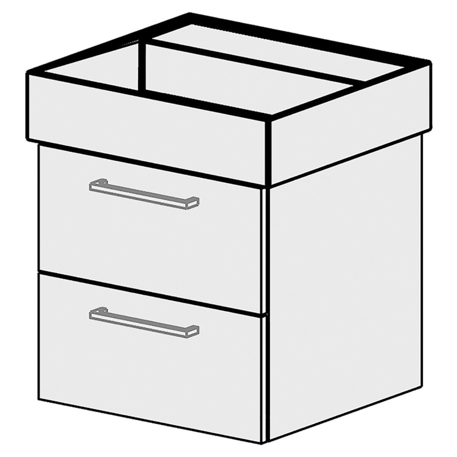 Élément inférieur  Kartell Comfort
46 x 46 x 44.8 cm
élément de tiroir 2&nbsp;tiroirs
tiroirs avec Blumotion
pour siphon à encombrement réduit 
et manchon à emboîter 32 mm