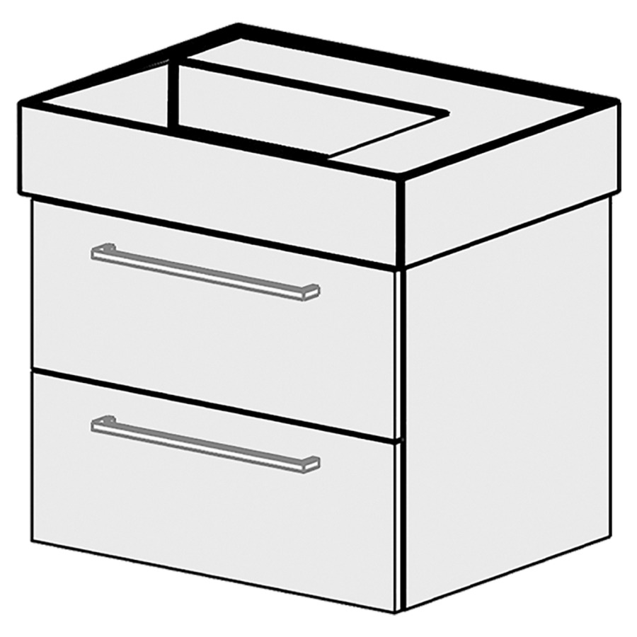 Élément inférieur  Kartell Comfort
57 x 46 x 44.8 cm
élément de tiroir 2&nbsp;tiroirs
tiroirs avec Blumotion
pour siphon à encombrement réduit 
et manchon à emboîter 32 mm