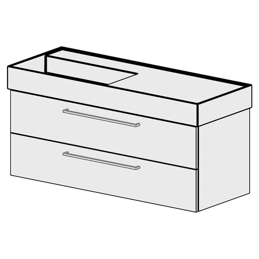 Élément inférieur  Kartell Comfort
117 x 46 x 44.8 cm
élément de tiroir 2&nbsp;tiroirs
tiroirs avec Blumotion
pour siphon à encombrement réduit 
et manchon à emboîter 32 mm