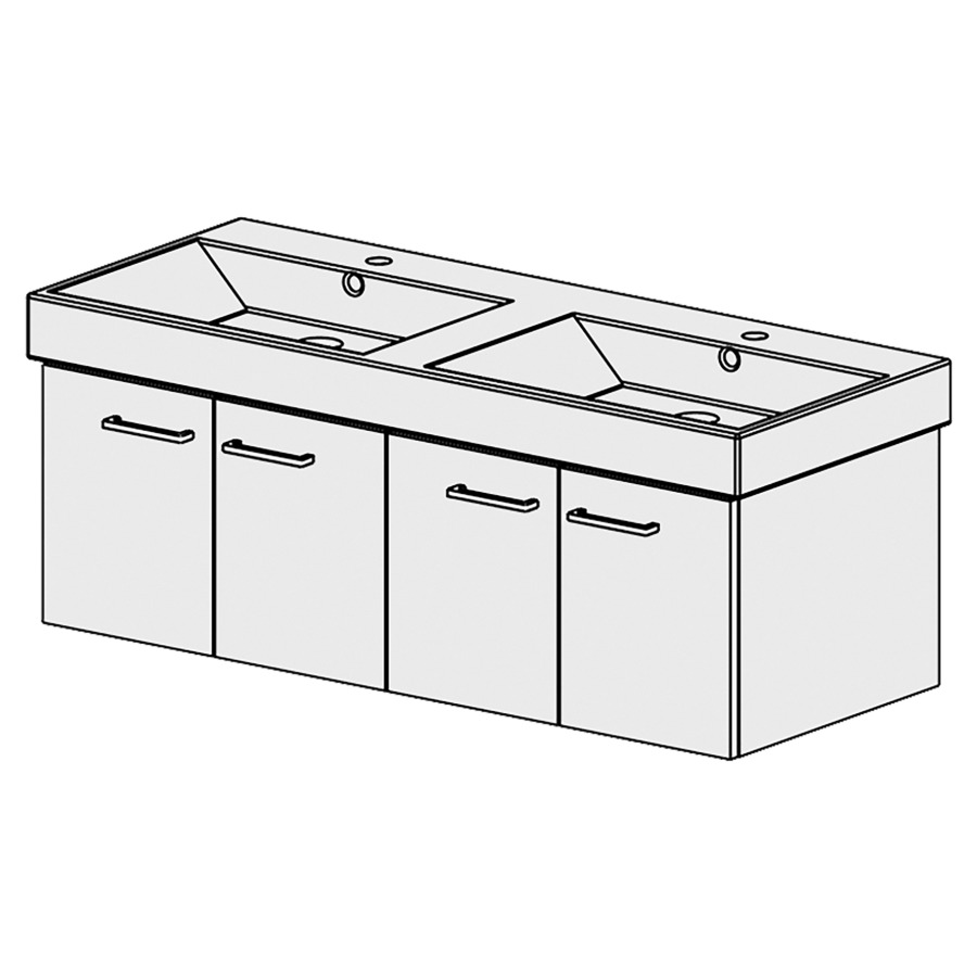 Élément inférieur  Zero Slim
121 x 39 x 48.8 cm
2&nbsp;armoires de tablette 2&nbsp;portes chacune
portes avec Blumotion
pour 2&nbsp;lavabos