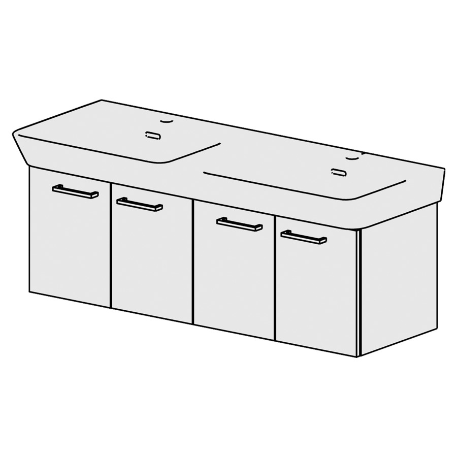 Élément inférieur  Moderna R Slim
118 x 39 x 38.5 cm
2&nbsp;armoires de tablette 2&nbsp;portes chacune
pour 2&nbsp;lavabos