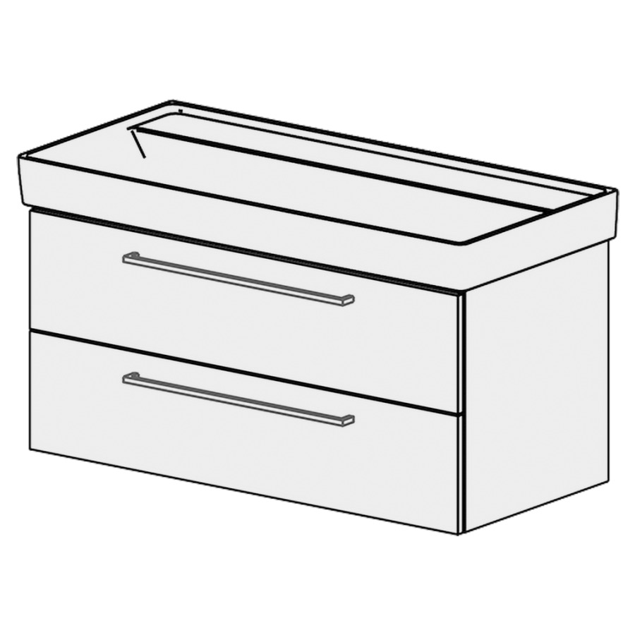 Élément inférieur  Collaro Comfort
96 x 46 x 44.8 cm
élément de tiroir 2&nbsp;tiroirs
tiroirs avec Blumotion
pour siphon à encombrement réduit 
et manchon à emboîter 32 mm