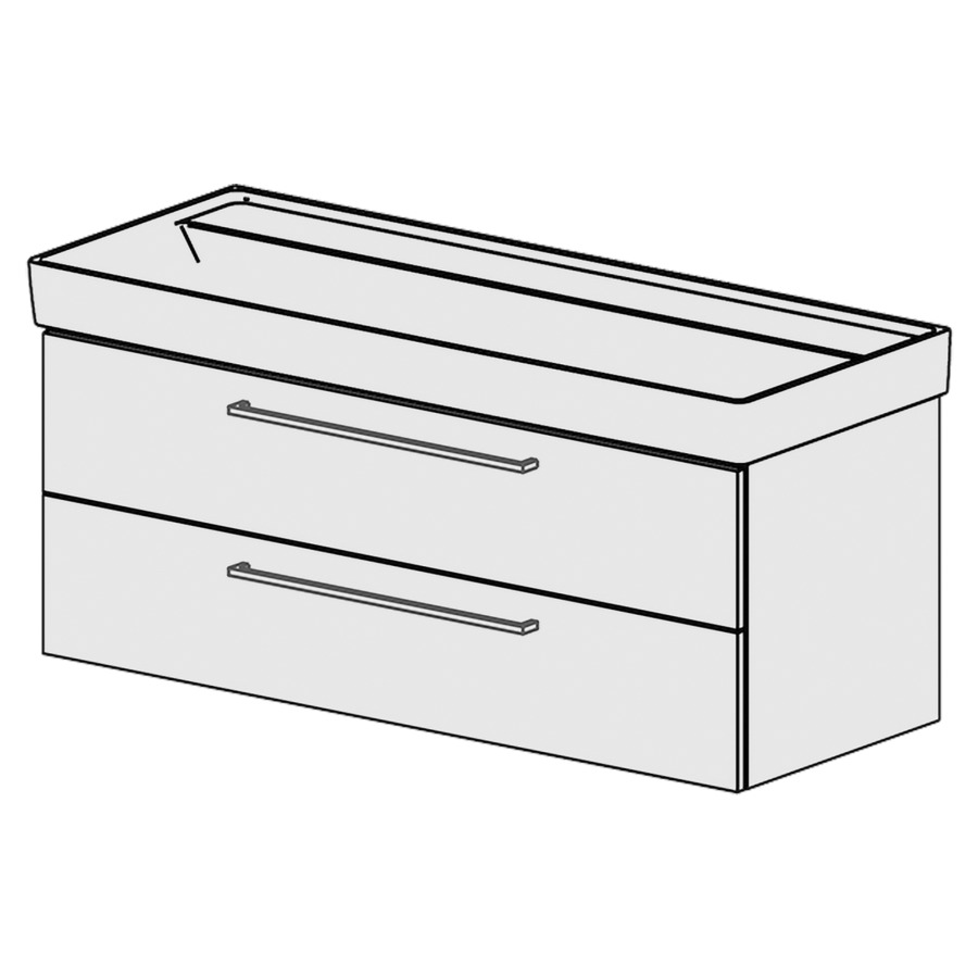 Élément inférieur  Collaro Comfort
116 x 46 x 44.8 cm
élément de tiroir 2&nbsp;tiroirs
tiroirs avec Blumotion
pour siphon à encombrement réduit 
et manchon à emboîter 32 mm