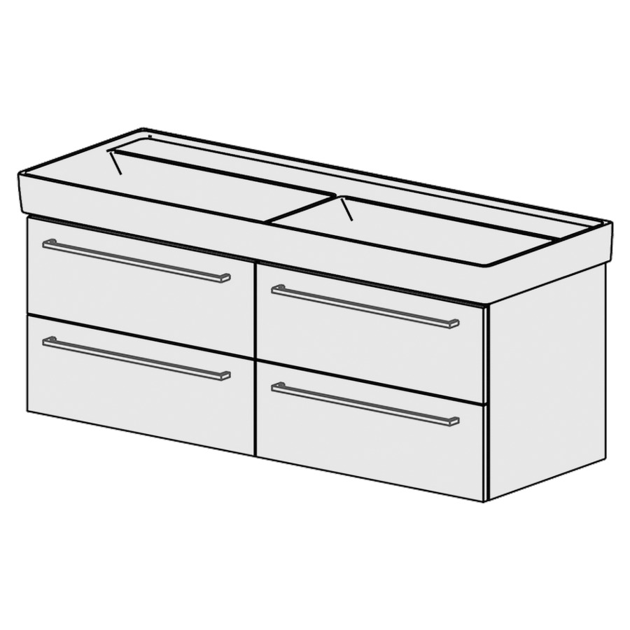 Élément inférieur  Collaro Comfort
126 x 46 x 44.8 cm
2&nbsp;éléments de tiroir 2&nbsp;tiroirs chacune
tiroirs avec Blumotion
pour siphon à encombrement réduit 
et manchon à emboîter 32 mm