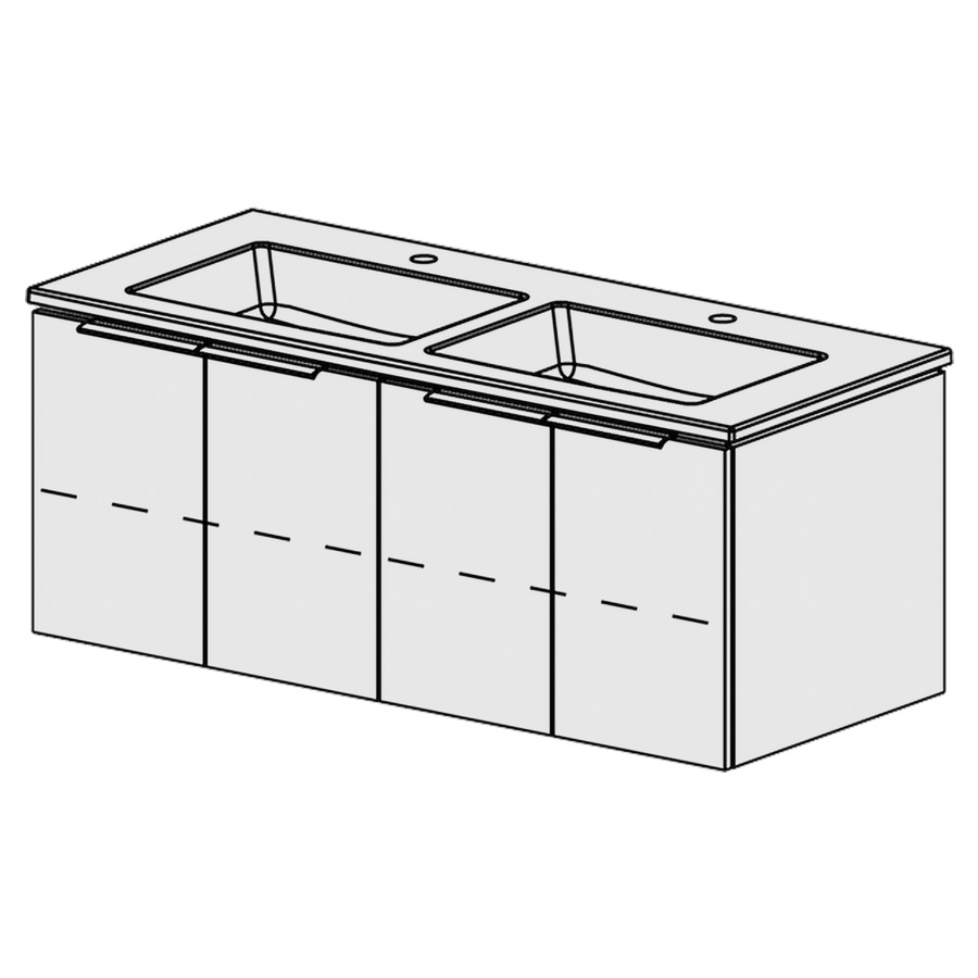 Combinaison de meuble Glano Ceram Cube
121 x 49.2 x 51.5 cm
avec lavabo en céramique
2 lave-mains avec trop-plein
2&nbsp;armoires de tablette 2&nbsp;portes chacune
portes avec Blumotion