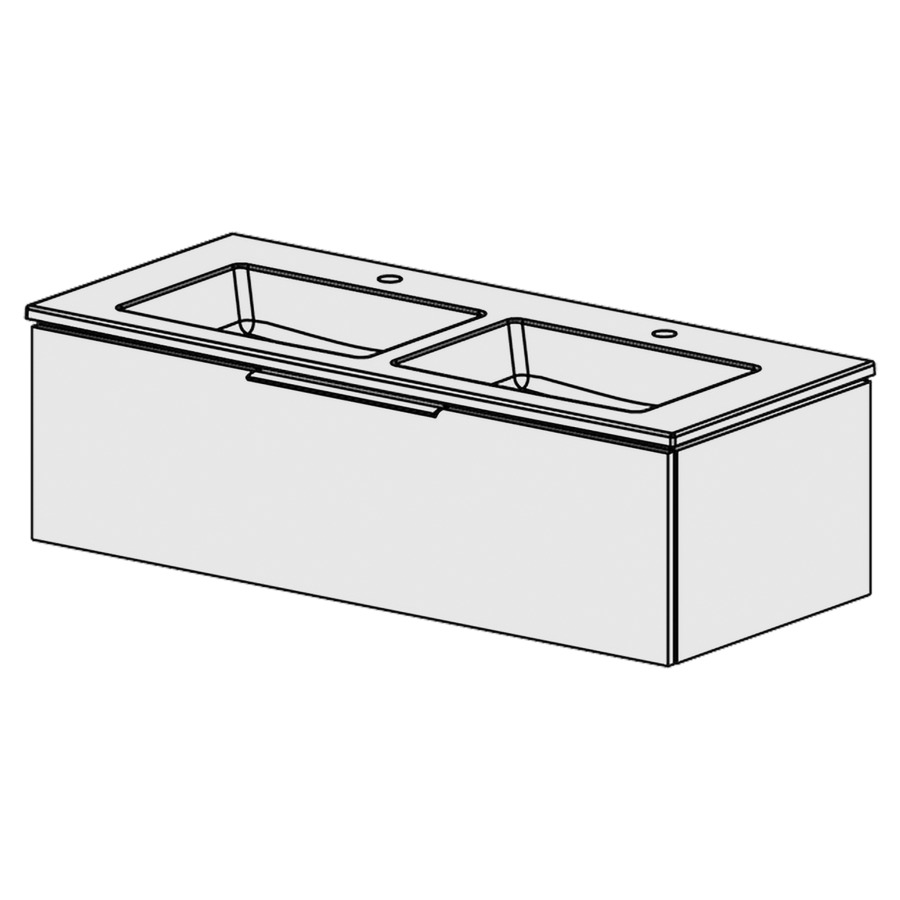 Combinaison de meuble Glano Ceram Cube
121 x 26.5 x 51.5 cm
avec lavabo en céramique
2 lave-mains avec trop-plein
élément de tiroir 1&nbsp;tiroir
tiroir avec Blumotion