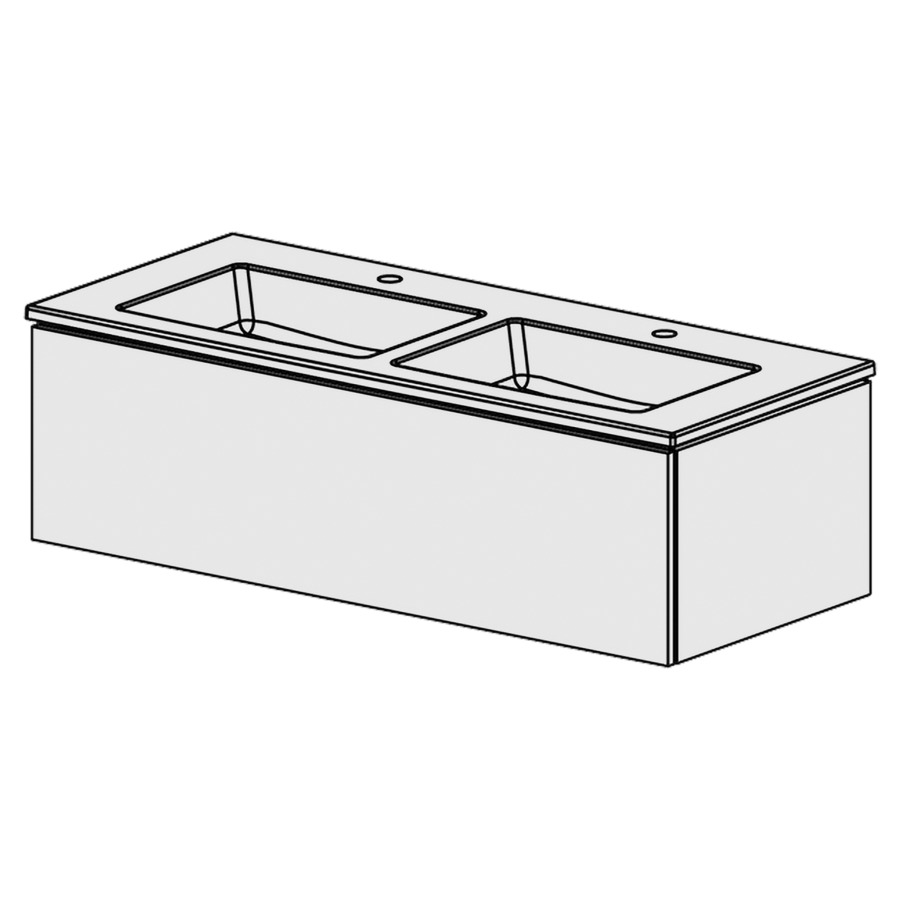 Combinaison de meuble Glano Ceram Cube
121 x 26.5 x 51.5 cm
avec lavabo en céramique
2 lave-mains avec trop-plein
élément de tiroir 1&nbsp;tiroir