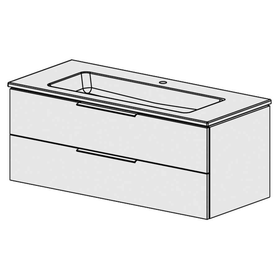 Combinaison de meuble Glano Ceram Cube
121 x 49.2 x 51.5 cm
avec lavabo en céramique
1 lave-mains au milieu avec trop-plein
élément de tiroir 2&nbsp;tiroirs
tiroirs avec Blumotion