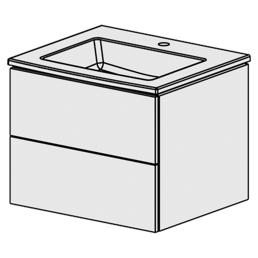 Élément inférieur  Glano Ceram Cube
61 x 49.2 x 51.5 cm
élément de tiroir 2&nbsp;tiroirs
tiroirs avec Blumotion
avec recouvrement Céramique blanc
lavabo au milieu avec trop-plein