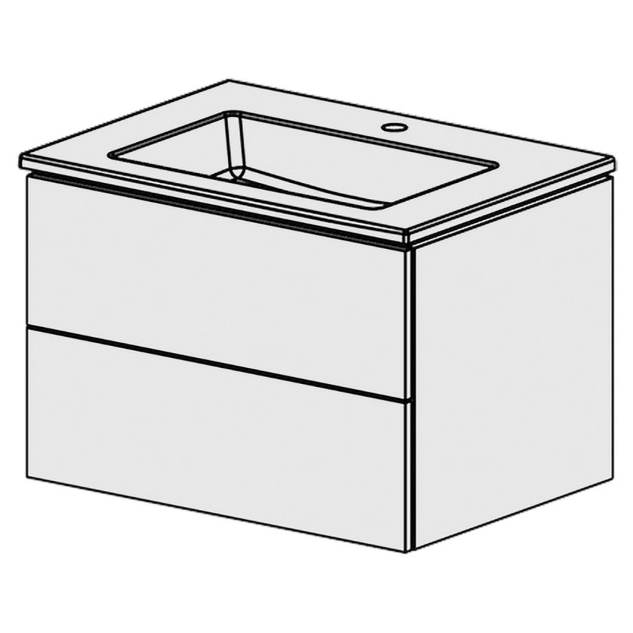 Élément inférieur  Glano Ceram Cube
71 x 49.2 x 51.5 cm
élément de tiroir 2&nbsp;tiroirs
tiroirs avec Blumotion
avec recouvrement Céramique blanc
lavabo au milieu avec trop-plein