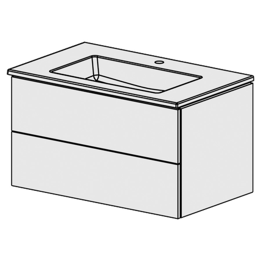Élément inférieur  Glano Ceram Cube
86 x 49.2 x 51.5 cm
élément de tiroir 2&nbsp;tiroirs
tiroirs avec Blumotion
avec recouvrement Céramique blanc
lavabo au milieu avec trop-plein