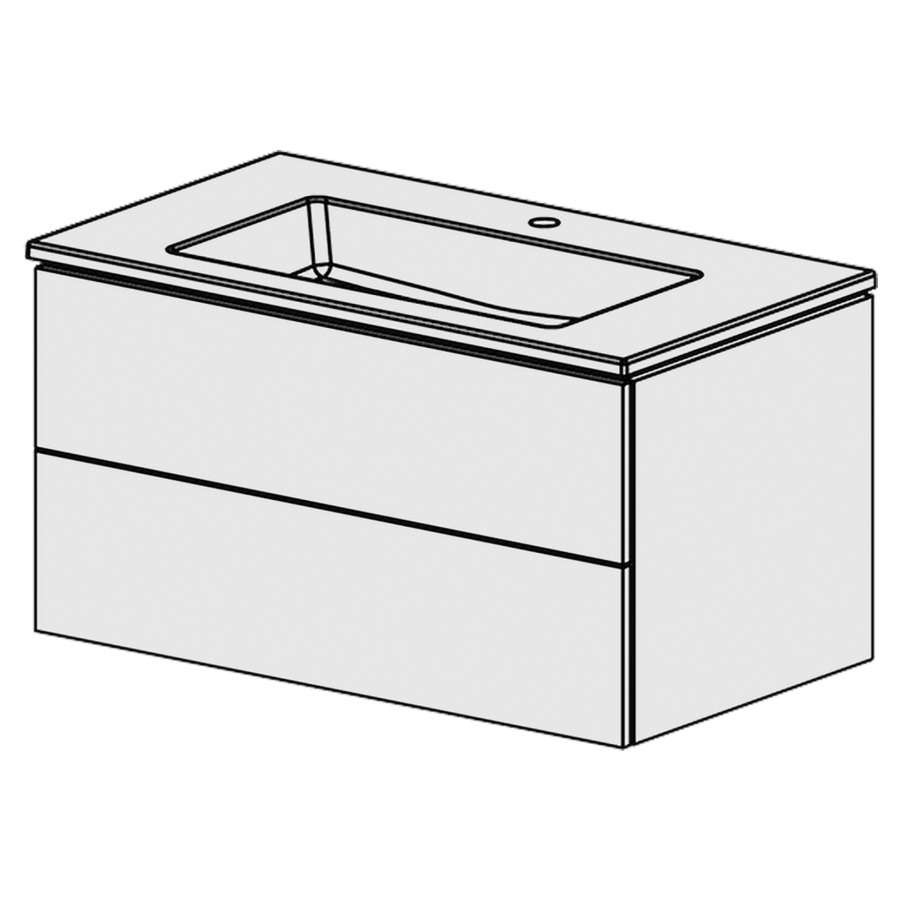 Élément inférieur  Glano Ceram Cube
91 x 49.2 x 51.5 cm
élément de tiroir 2&nbsp;tiroirs
tiroirs avec Blumotion
avec recouvrement Céramique blanc
lavabo au milieu avec trop-plein