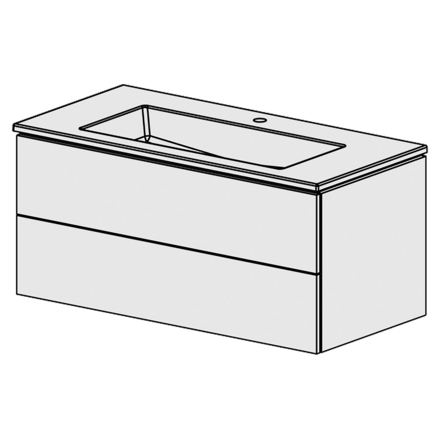 Élément inférieur  Glano Ceram Cube
106 x 49.2 x 51.5 cm
élément de tiroir 2&nbsp;tiroirs
tiroirs avec Blumotion
avec recouvrement Céramique blanc
lavabo au milieu avec trop-plein