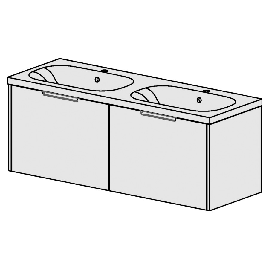Élément inférieur  Procasa Tre 23
130 x 47.5 x 45 cm
élément de tiroir 2&nbsp;tiroirs
pour table en céramique blanc Tre
avec 2 lavabos