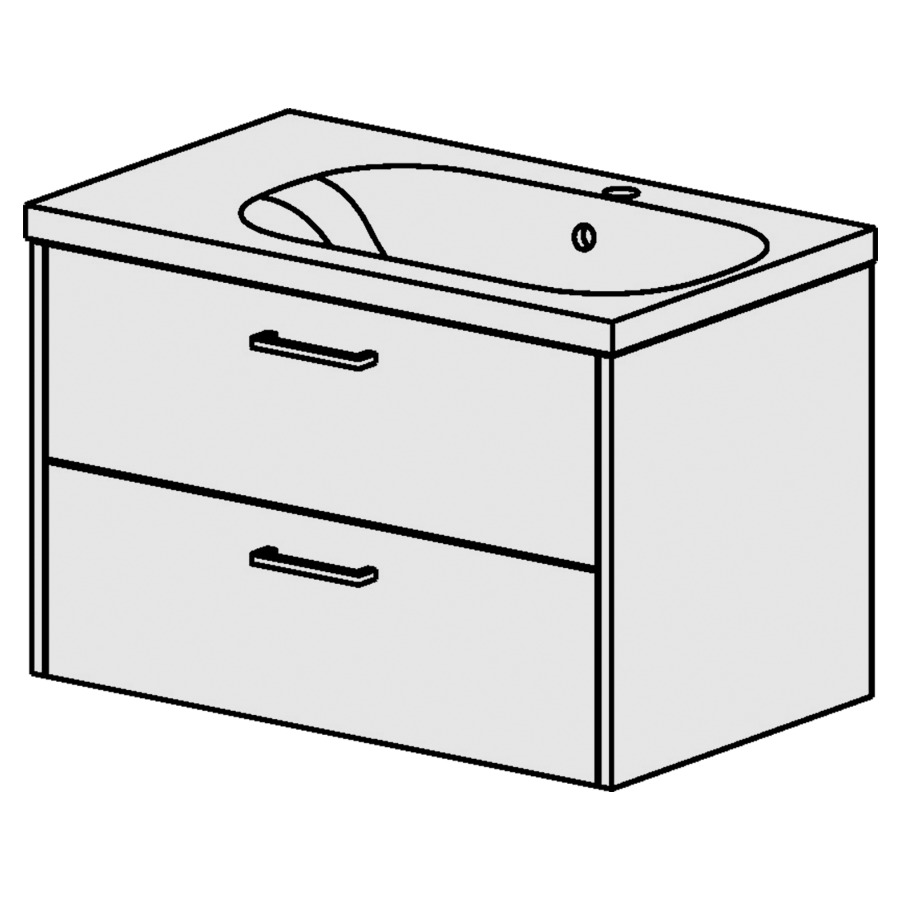 Élément inférieur  Procasa Tre
75 x 47.5 x 45 cm
élément de tiroir 2&nbsp;tiroirs
pour table en céramique blanc Tre
avec lavabo à droite