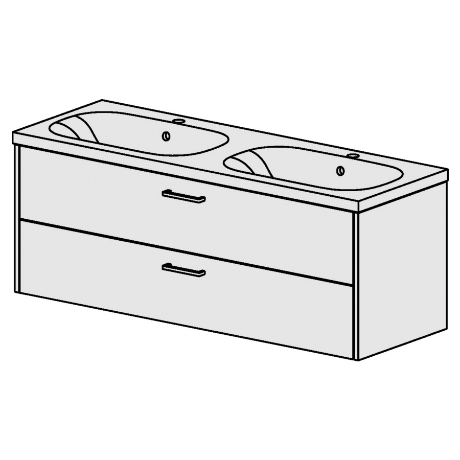 Élément inférieur  Procasa Tre 23
130 x 47.5 x 45 cm
élément de tiroir 2&nbsp;tiroirs
pour table en céramique blanc Tre
avec 2 lavabos