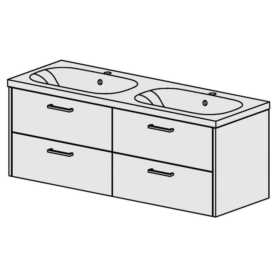Élément inférieur  Procasa Tre 23
130 x 47.5 x 45 cm
2&nbsp;éléments de tiroir 2&nbsp;tiroirs chacune
pour table en céramique blanc Tre
avec 2 lavabos
