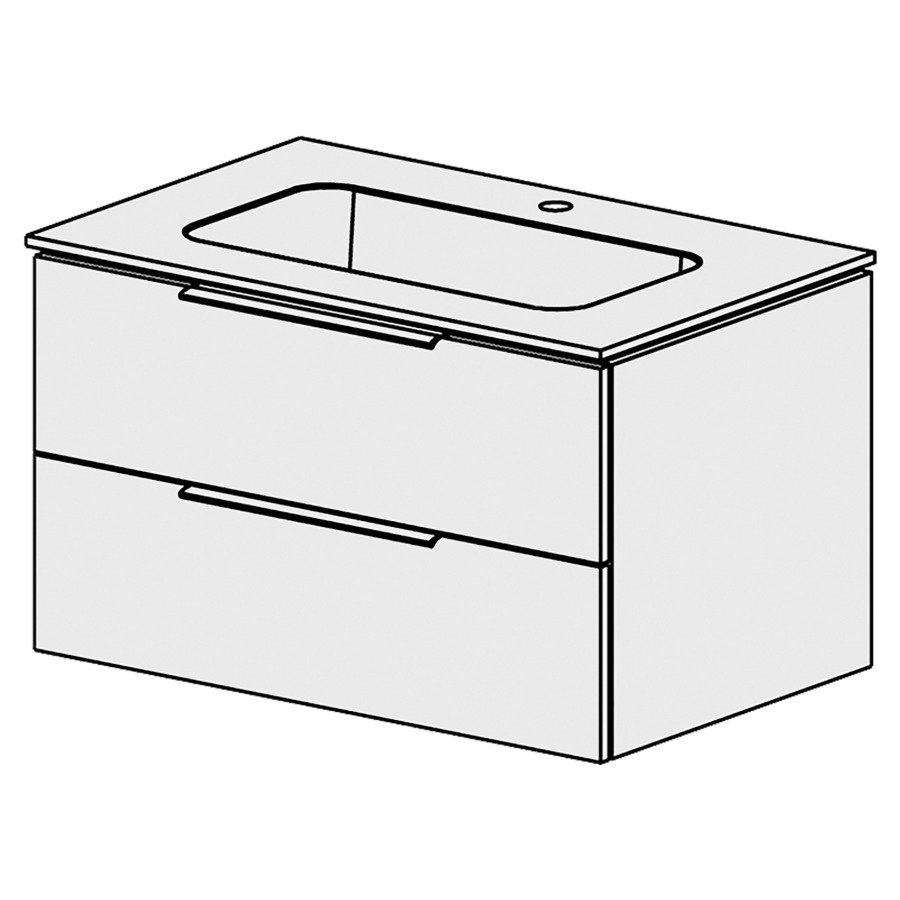 Élément inférieur  Glano Mineral
81 x 47.5 x 51.5 cm
recouvrement Fonte minérale blanc mat
avec lavabo au milieu
élément de tiroir 2&nbsp;tiroirs
tiroirs avec Blumotion
pour siphon à encombrement réduit 
et manchon à emboîter 32 mm