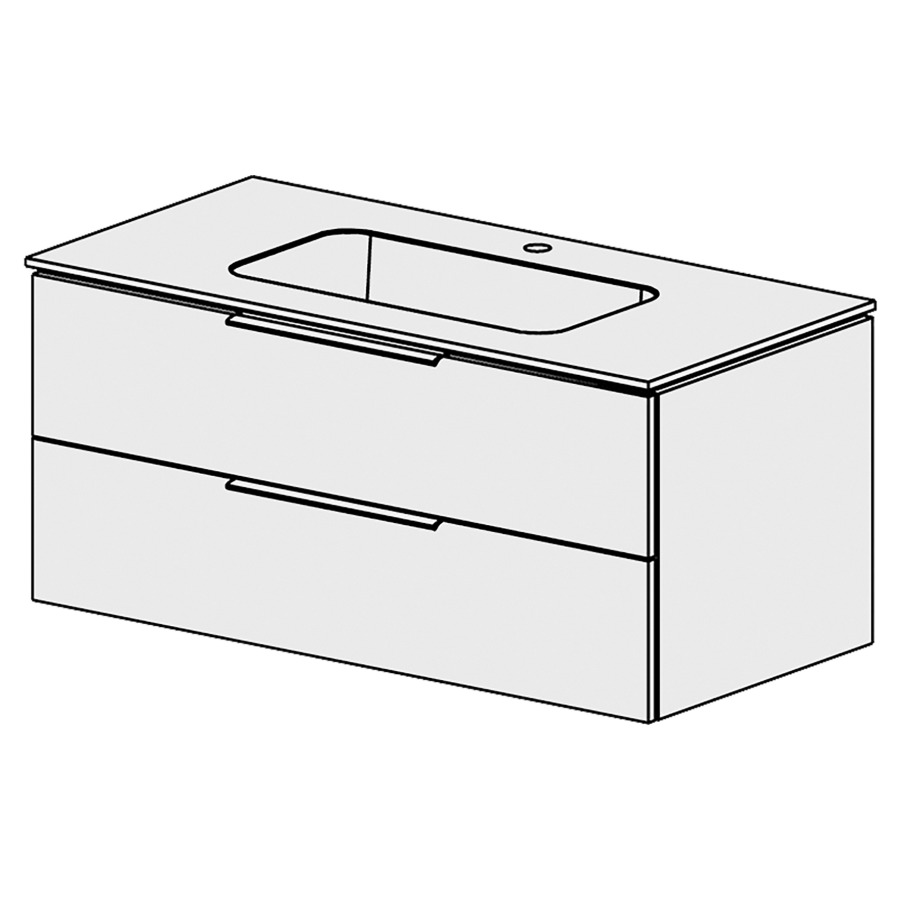 Élément inférieur  Glano Mineral
106 x 47.5 x 51.5 cm
recouvrement Fonte minérale blanc mat
avec lavabo au milieu
élément de tiroir 2&nbsp;tiroirs
tiroirs avec Blumotion
pour siphon à encombrement réduit 
et manchon à emboîter 32 mm
