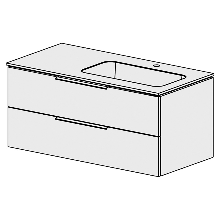 Élément inférieur  Glano Mineral
106 x 47.5 x 51.5 cm
recouvrement Fonte minérale blanc mat
avec lavabo à droite
élément de tiroir 2&nbsp;tiroirs
tiroirs avec Blumotion
pour siphon à encombrement réduit 
et manchon à emboîter 32 mm