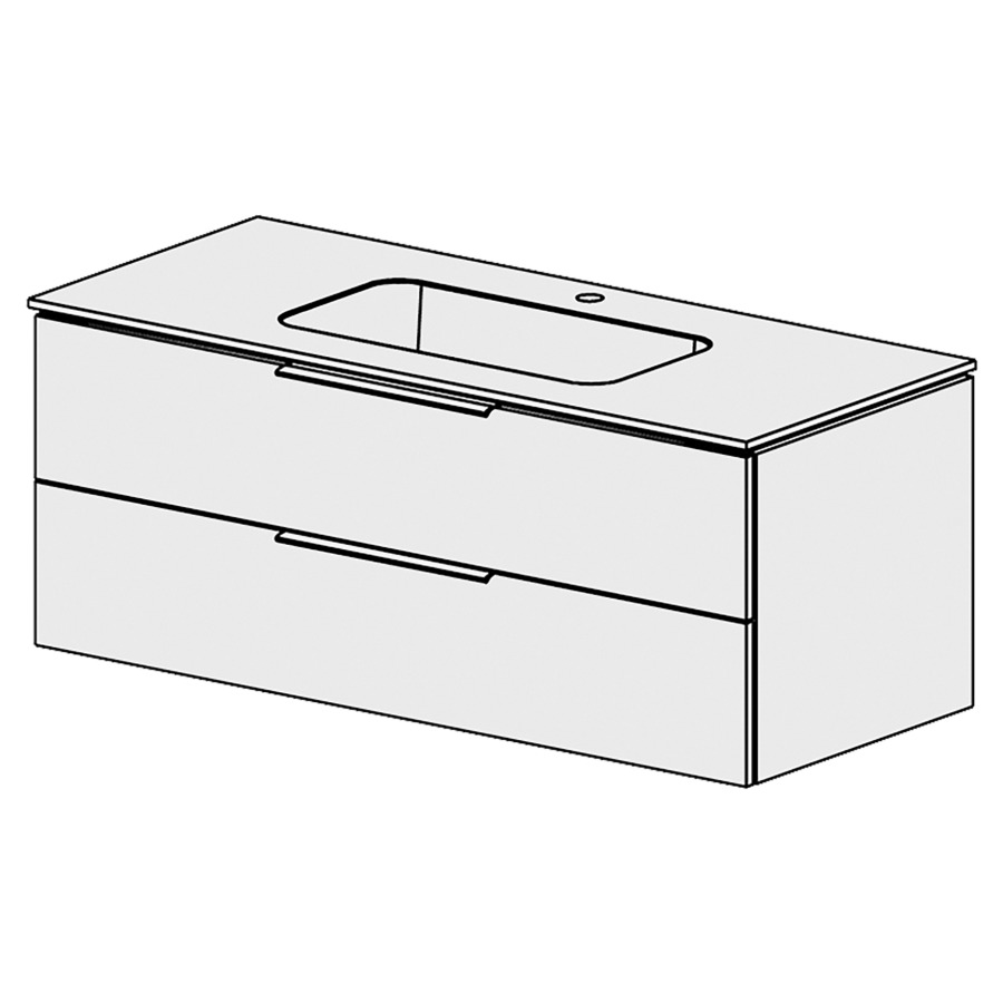 Élément inférieur  Glano Mineral
121 x 47.5 x 51.5 cm
recouvrement Fonte minérale blanc mat
avec lavabo au milieu
élément de tiroir 2&nbsp;tiroirs
tiroirs avec Blumotion
pour siphon à encombrement réduit 
et manchon à emboîter 32 mm
