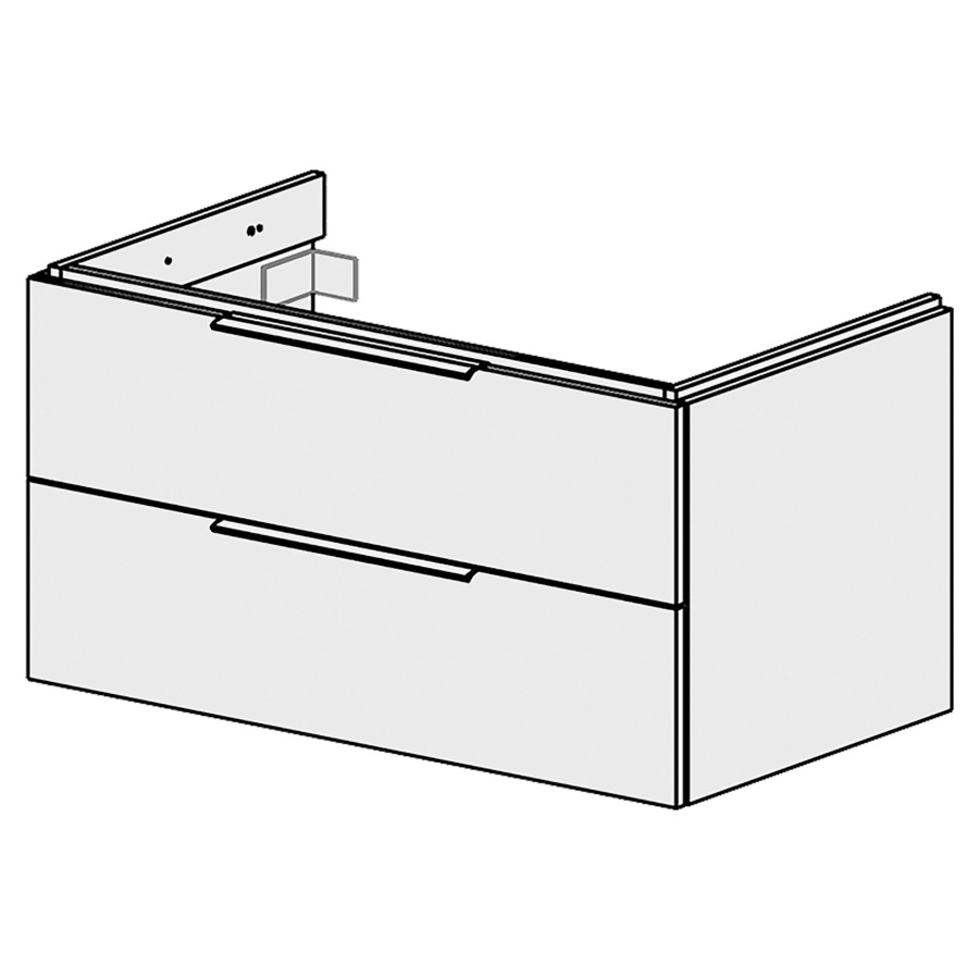 Élément inférieur  Glano Top
90 x 46 x 50.7 cm
pour lavabo au milieu
élément de tiroir 2&nbsp;tiroirs
tiroirs avec Blumotion
pour siphon à encombrement réduit 
et manchon à emboîter 32 mm